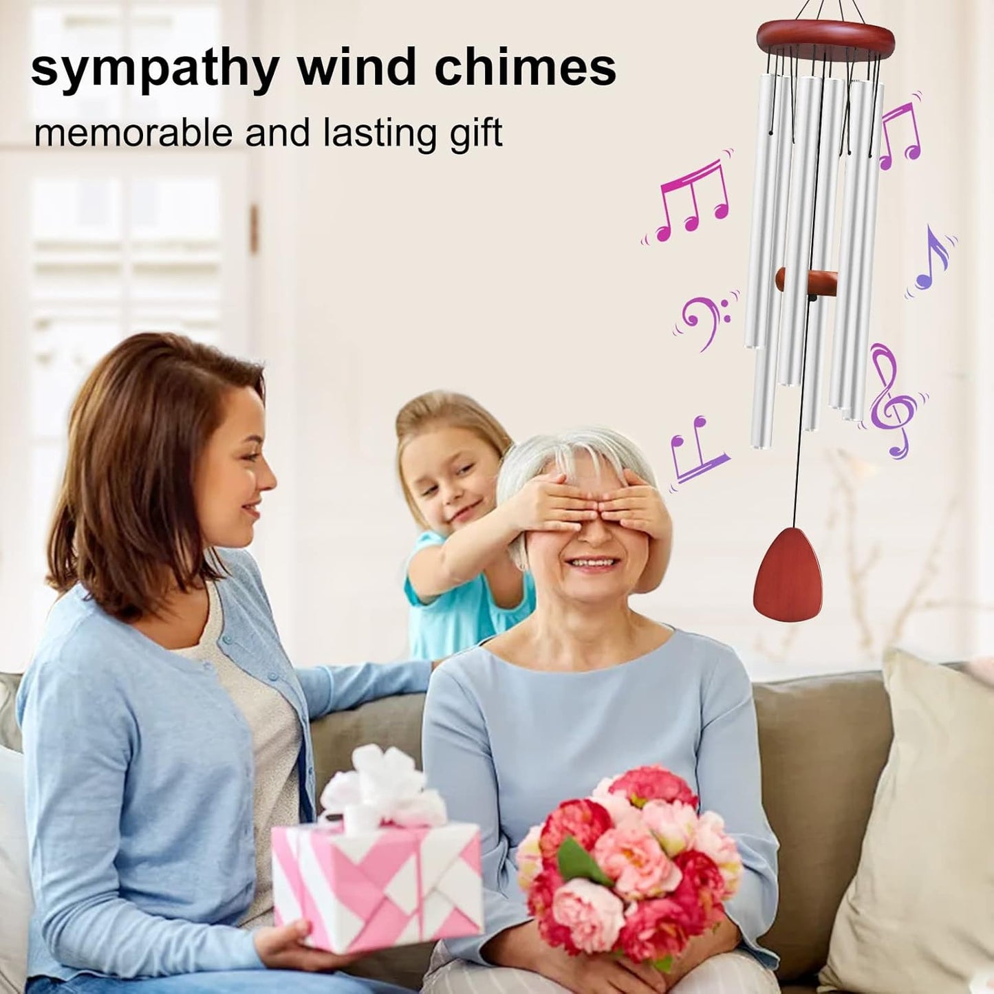 Large Aluminium Wind Chimes Outside, Soothing Melodic Memorial Sympathy Wind Chime, Suitable