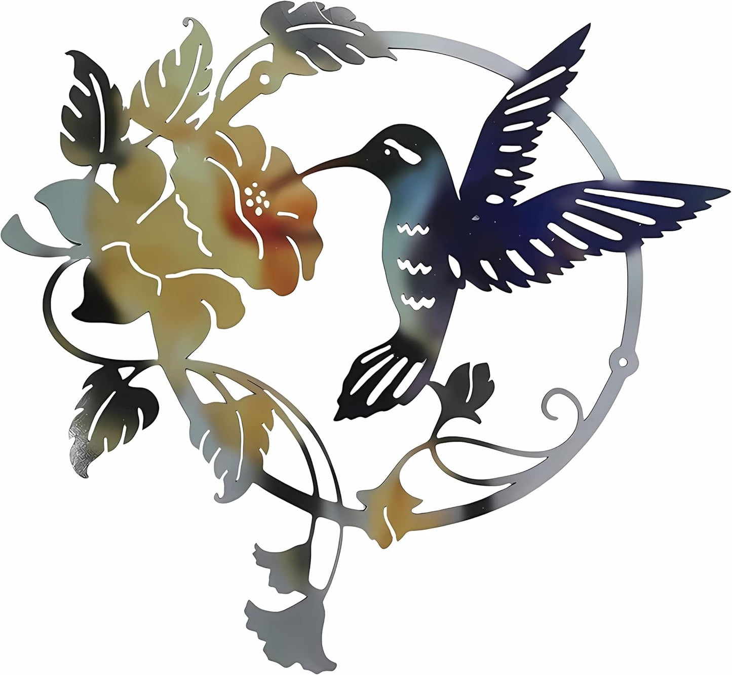 Zoihet Round Metal Bird Wall Art Decor - Hummingbird Wall Art Silhouette for your patio, garden