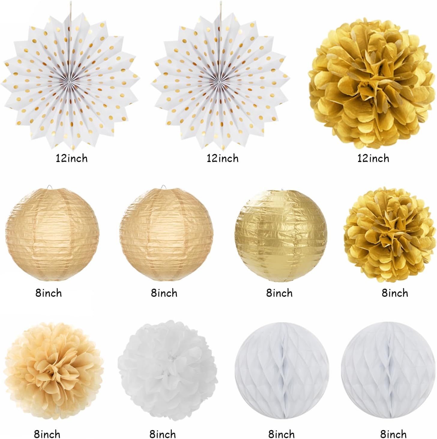 White Champagne Gold Birthday Party-Decorations - 21pcs Happy Birthday Banner,Paper Lanterns,Tissue