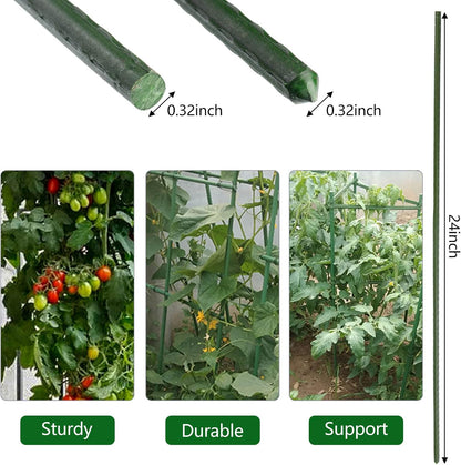 Garden Plant Stakes 24 Inch 2Ft Steel Plant Stick Support, 25 Pack Tomato Stakes for Growing