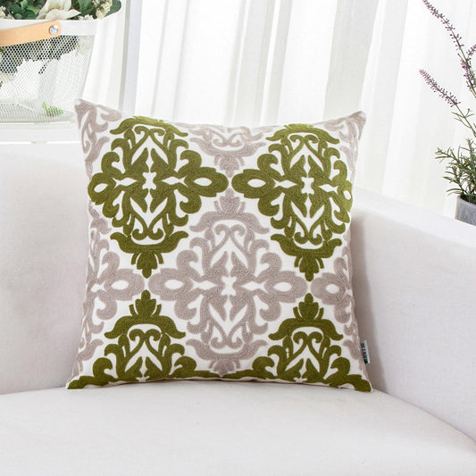 HWY 50 Green Decorative Throw Pillow Covers 18x18 Inch (1 Piece), Embroidered Cotton Farmhouse