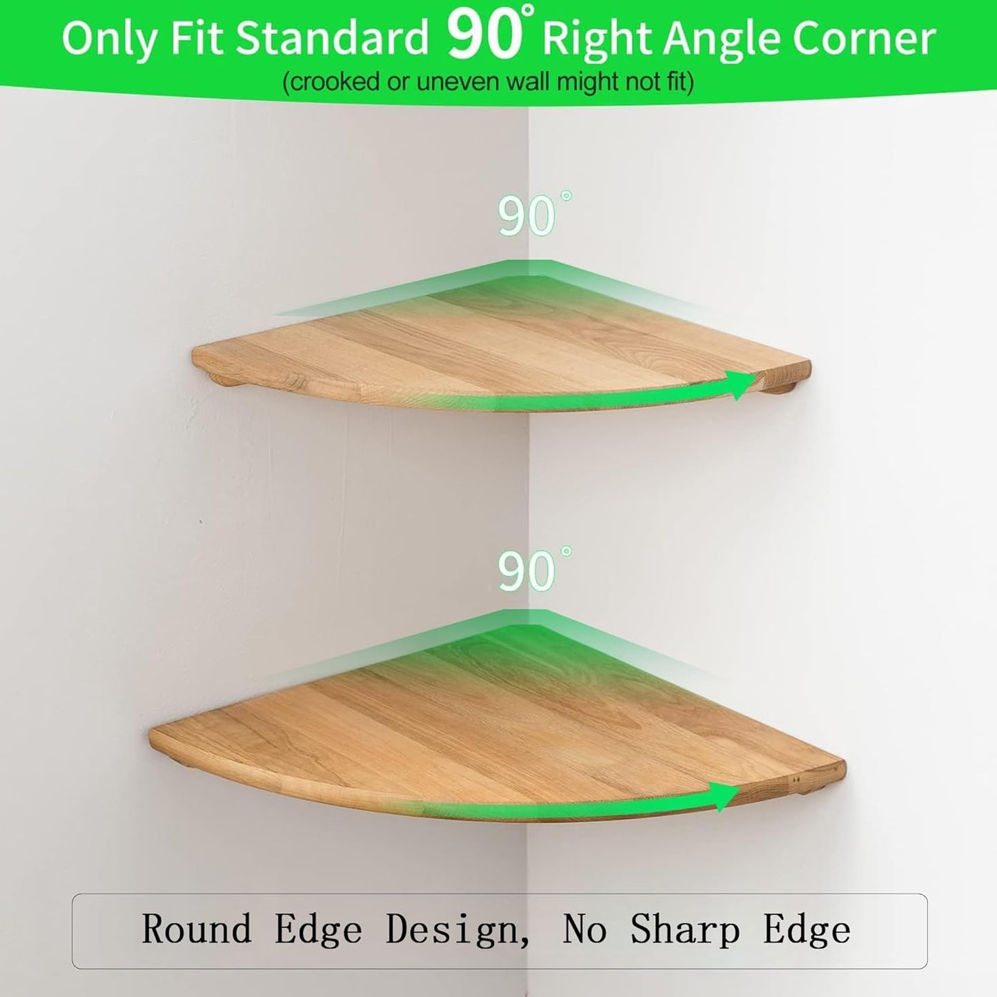 Corner Shelves, Floating Corner Shelf, Set of 2 Solid Oak Wood Wall Shelves, Round End Wall Mount