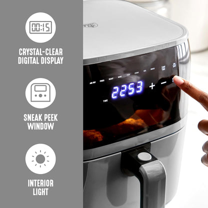 GreenLife Compact Electric Air Fryer Oven, 5.3 QT, PFAS-Free Ceramic Nonstick Drawer, 8 One Touch