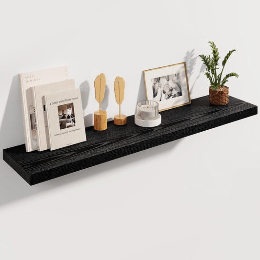 Black Floating Shelves 48 Inch Long, 8 Deep Floating Shelves for Wall, Rustic 48" Long Fireplace