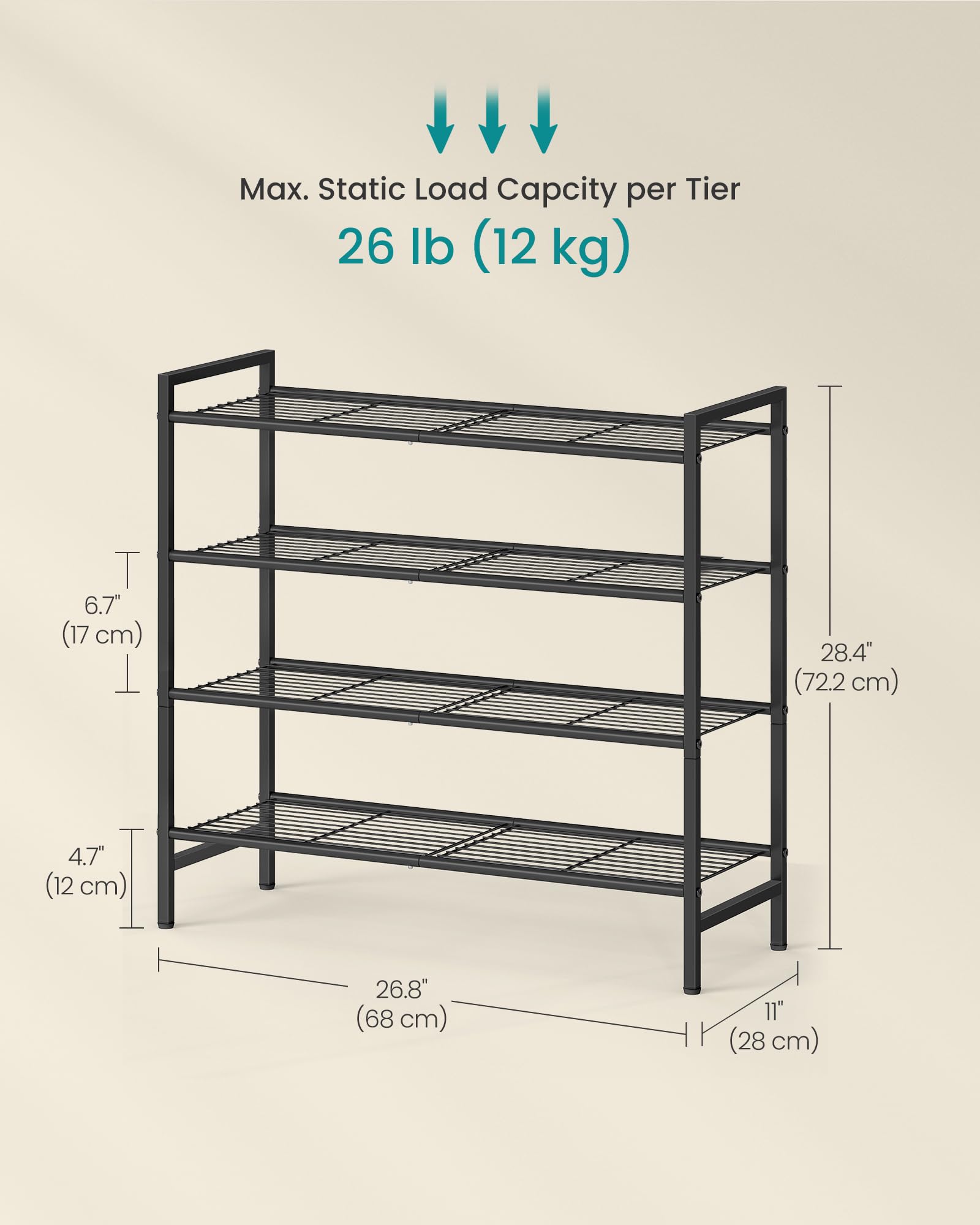 SONGMICS Metal Shoe Rack, Free Standing Shoe Organizer for Entryway Closet Garage Small Spaces