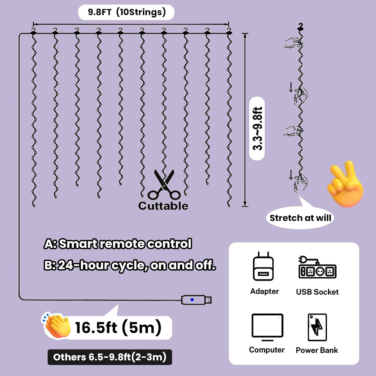 HXWEIYE 300LED Fairy Curtain Light (Upgrade Two Kinds of Light Clips) with Remote 8 Modes