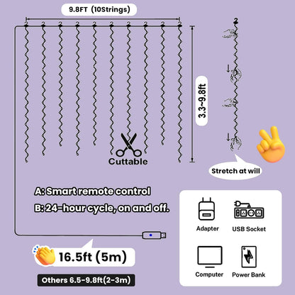 HXWEIYE 300LED Fairy Curtain Light (Upgrade Two Kinds of Light Clips) with Remote 8 Modes