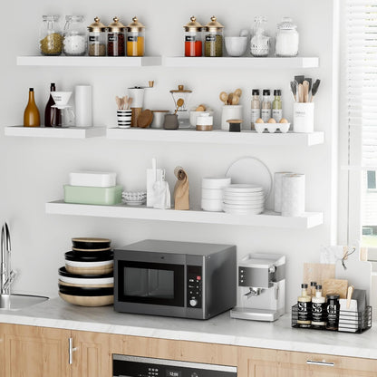 Fun Memories 36 Inch Floating Shelves - Deep Rustic White Wooden Wall Shelves - Extra Deeper &