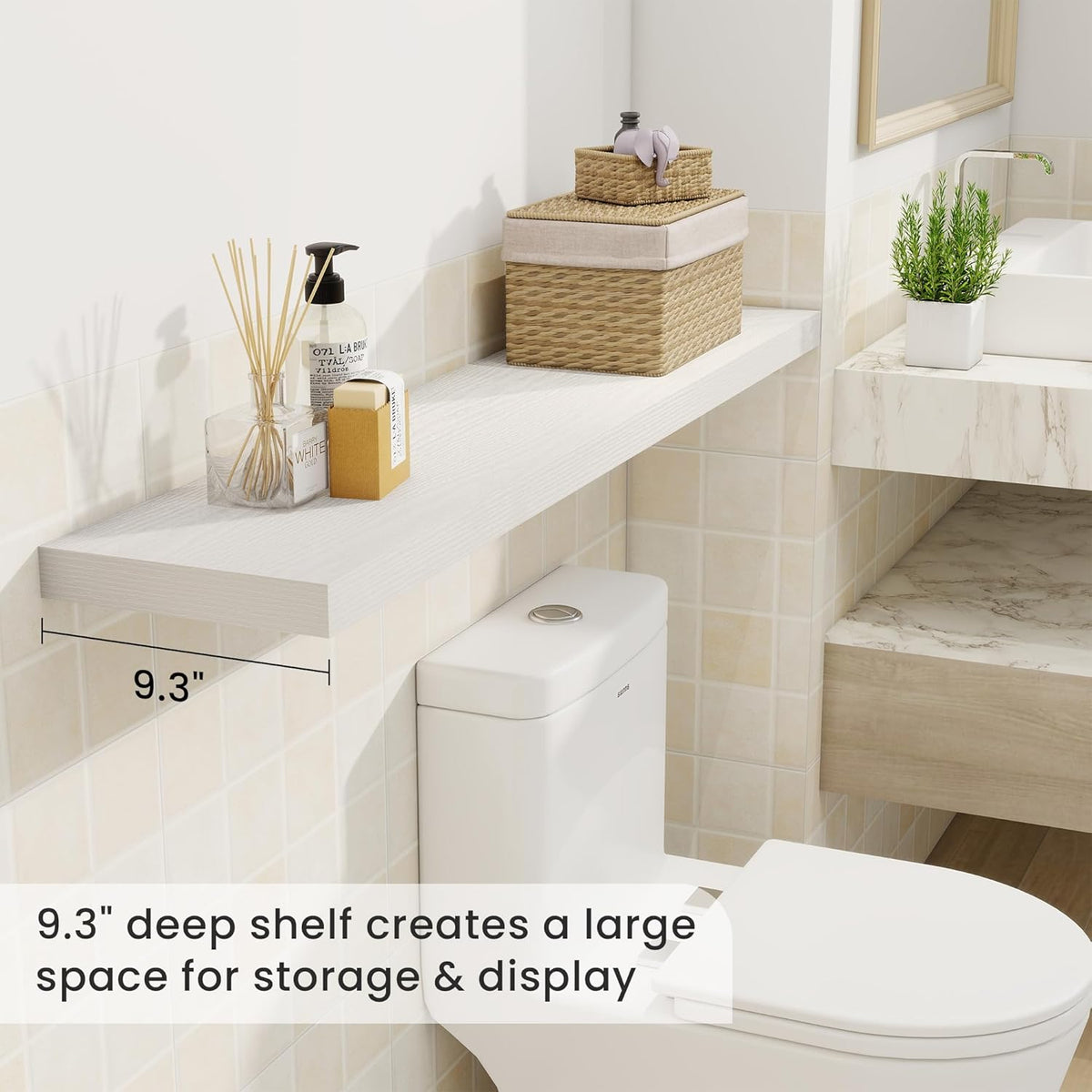 Fun Memories 48 Inch Deep Floating Shelves for Wall, 2 Pack of Long Wall Mounted Wood Shelves with