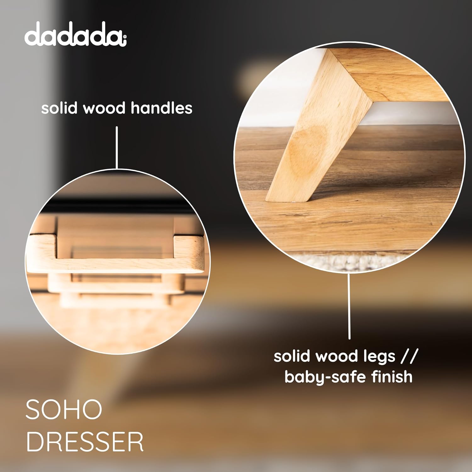 dadada Soho 5-Drawer Dresser for Nursery and Bedroom - Modern Design, Large Storage, Baby-Safe
