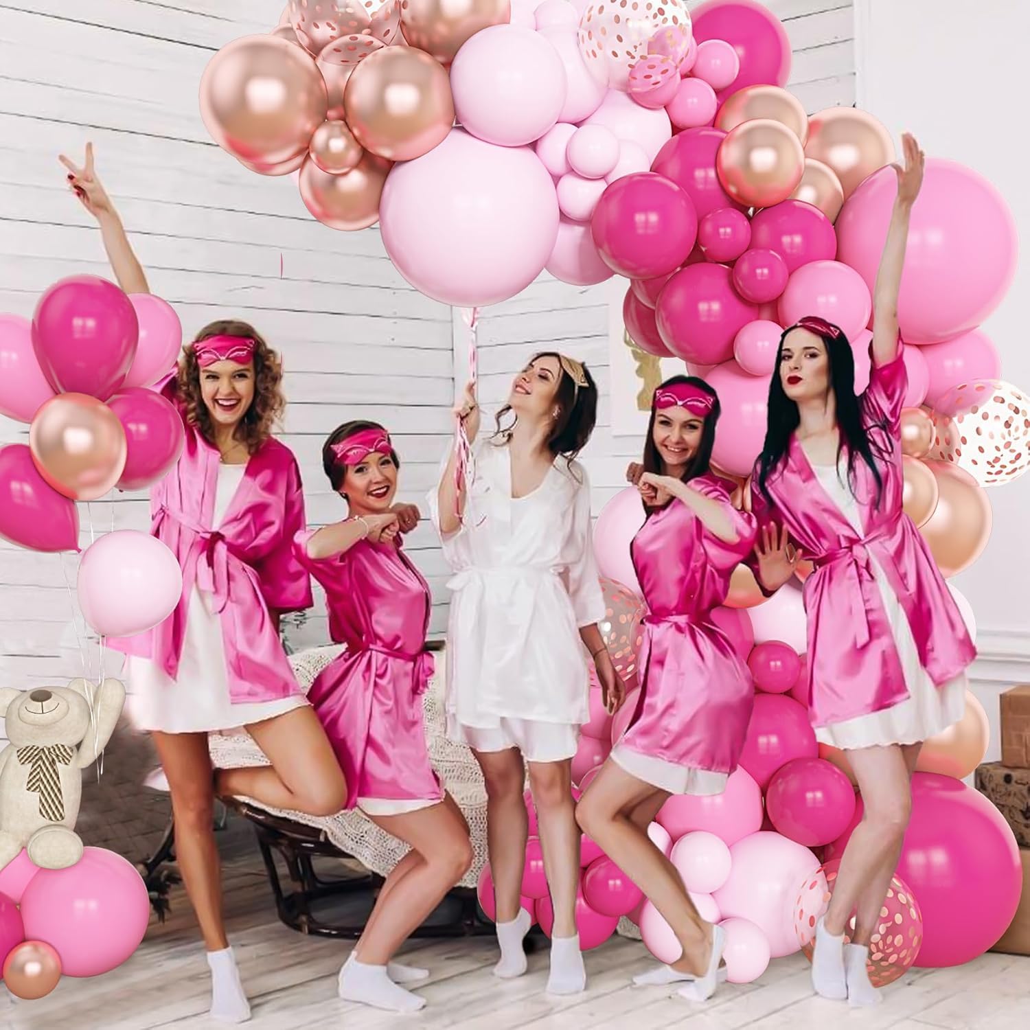 Amandir 153pcs Pink Balloon Garland Arch Kit, Different Sizes 18 12 10 5 inch Hot Pink Latex