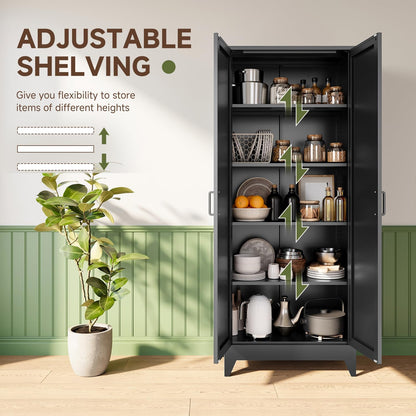 Letaya Storage Cabinet,75" H Metal Kitchen Pantry Cabinets with Doors and Adjustable Shelves,Pantry