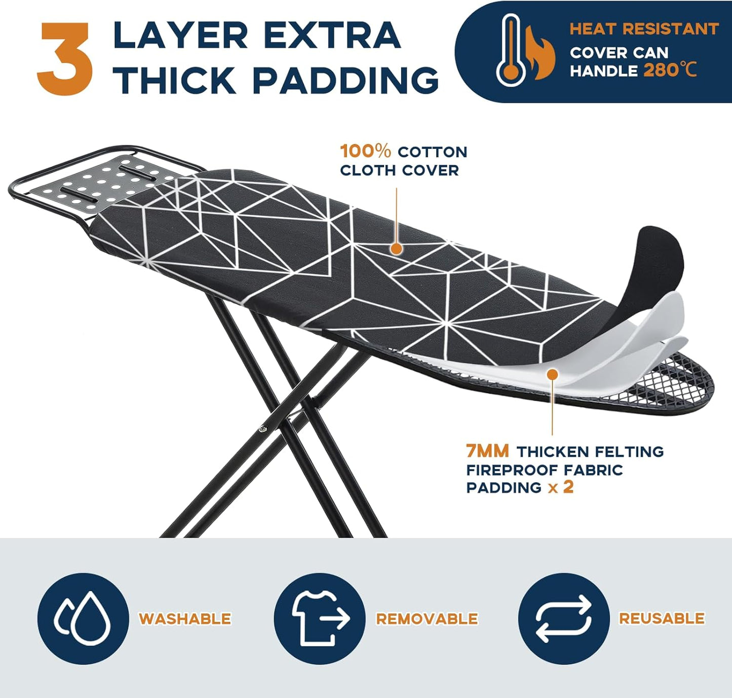 Ironing Board 43x13, Compact Iron Board Full Size with Heavy Duty Iron Rest, Thick Padded Cover
