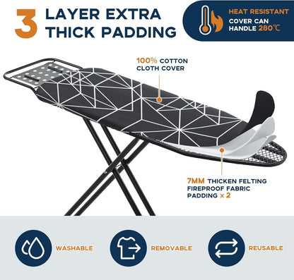 Ironing Board 43x13, Compact Iron Board Full Size with Heavy Duty Iron Rest, Thick Padded Cover
