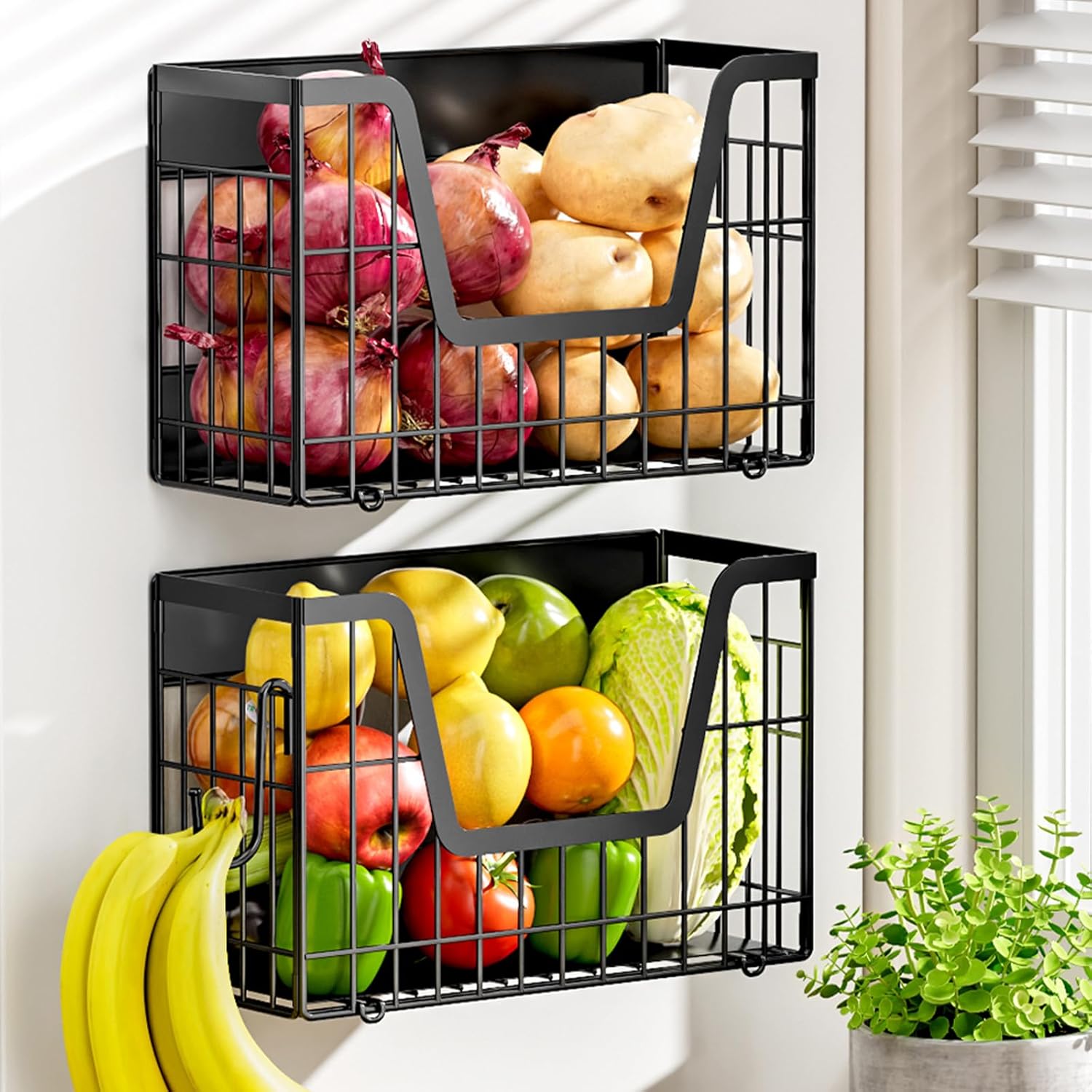 2 Set Magnetic Shelf for Fridge, Potato & Onion Storage Bins, Magnetic Fruit Basket for