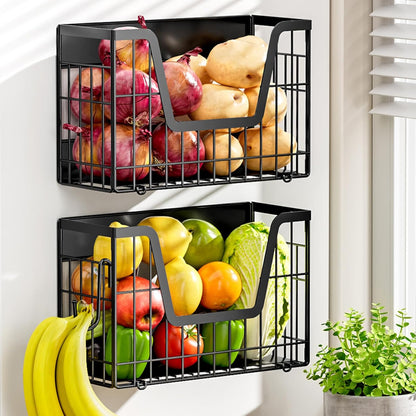 2 Set Magnetic Shelf for Fridge, Potato & Onion Storage Bins, Magnetic Fruit Basket for