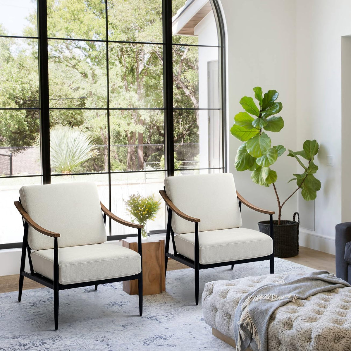 Modern Accent Chairs Set of 2 for Living Room Bedroom Mid Century Arm Chairs Upholstered Office