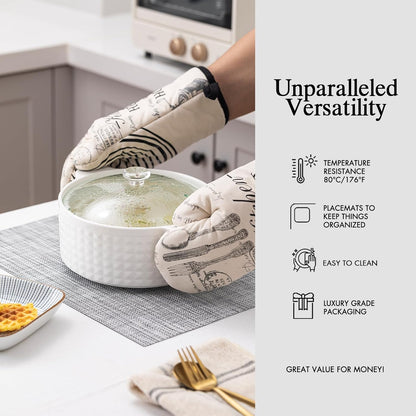 Placemats Set of 6 - Easy Clean Woven Vinyl Placemats for Dining Table, Indoor/Outdoor Place Mats