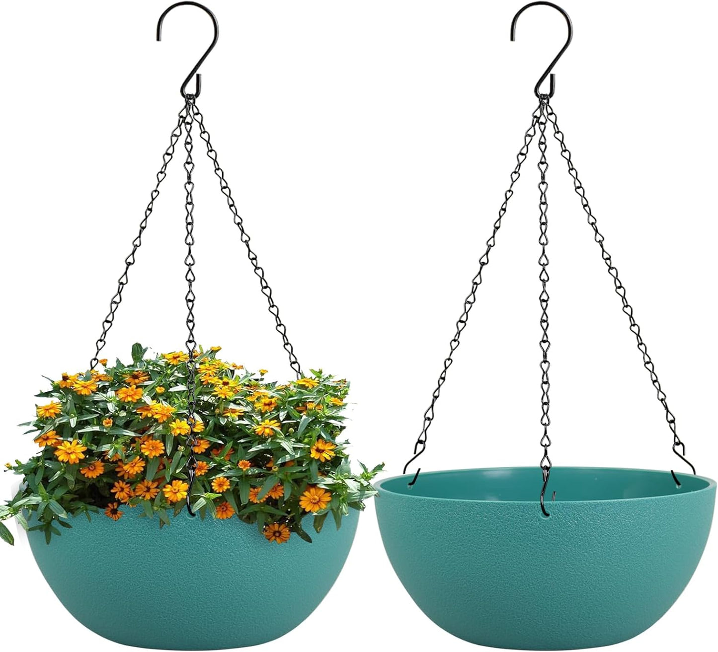 10 inch Hanging Planters for Outdoor Indoor Plants with Drainage Holes and Chain, 2 Pack Round