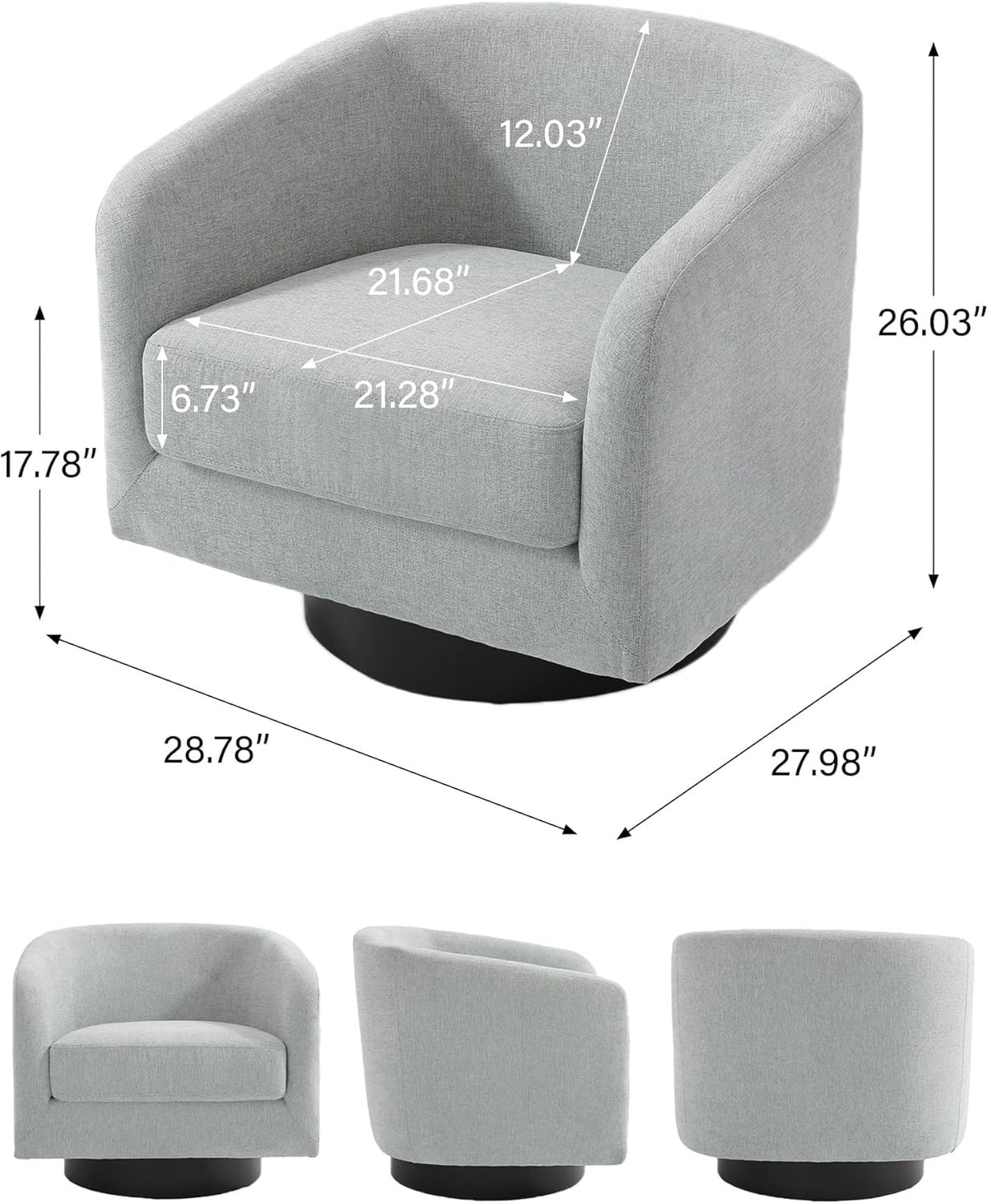 Swivel Barrel Accent Chair, Modern Round Chenille Fabric Arm Chair for Living Room, Bedroom, Comfy