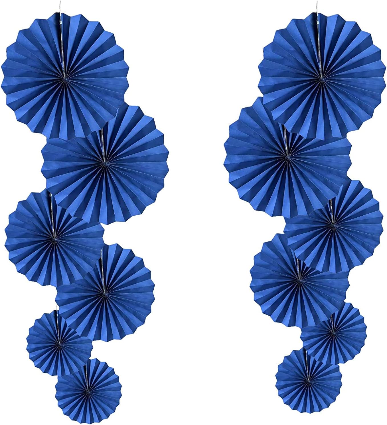 HQZ Blue Party Hanging Fans DIY Set - 12pcs Paper Fans, Pinwheels, Craft for Wedding, Birthday