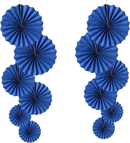 HQZ Blue Party Hanging Fans DIY Set - 12pcs Paper Fans, Pinwheels, Craft for Wedding, Birthday