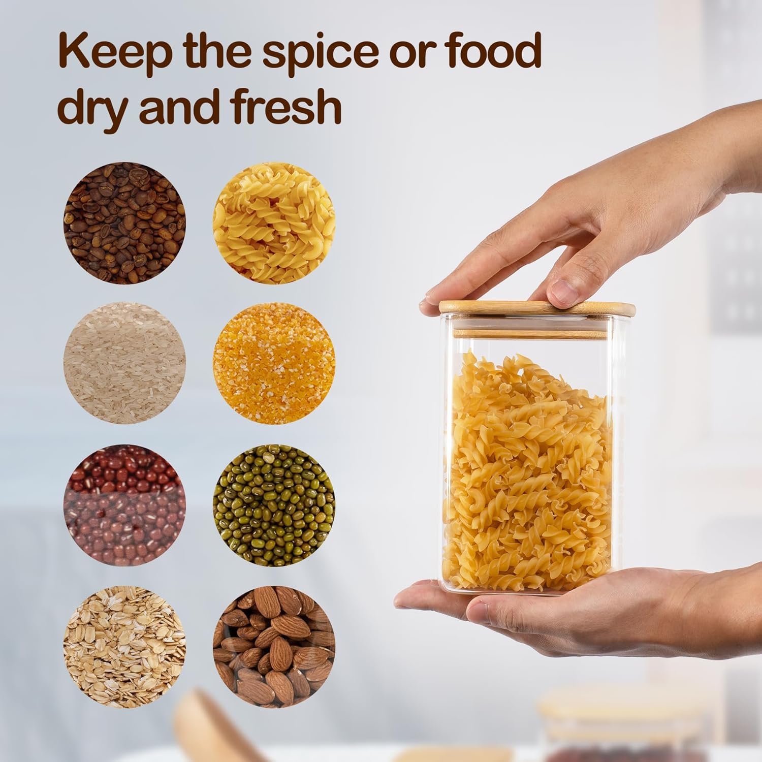 41oz Airtight Glass Square Storage Canister with Bamboo Lid Set of 4 (1200ml) Container Stackable