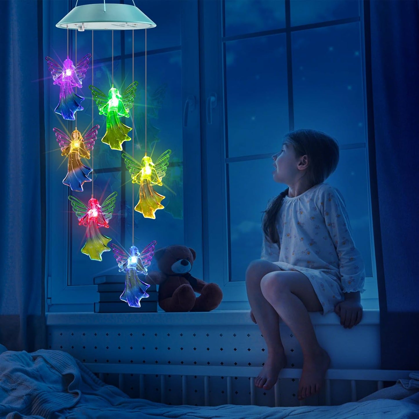 Toodour Solar Wind Chimes, Color Changing Angel Wind Chimes, LED Decorative Mobile, Gifts for Mom