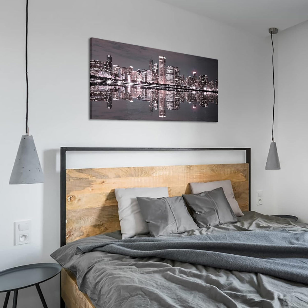 Conipit Chicago Wall Art Chicago Skyline Artwork City Night Downtown Picture Cityscape Painting