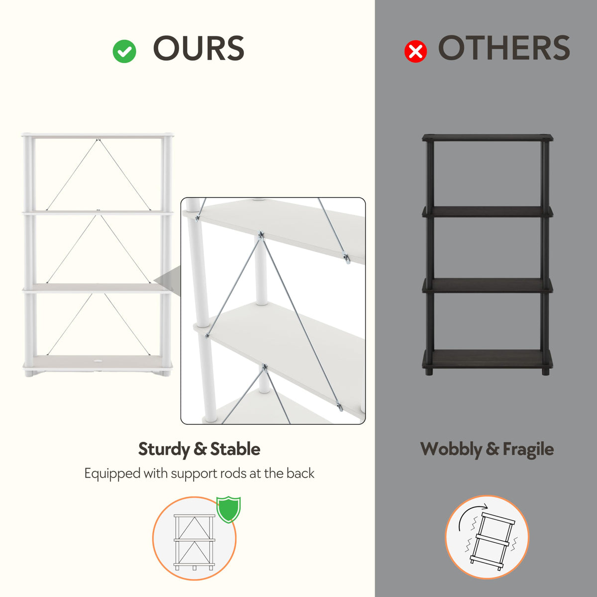 Homes: Inside + Out Apexa Modern 3-Cube Ladder Shelving Units, Collectibles Display Shelves, Easy