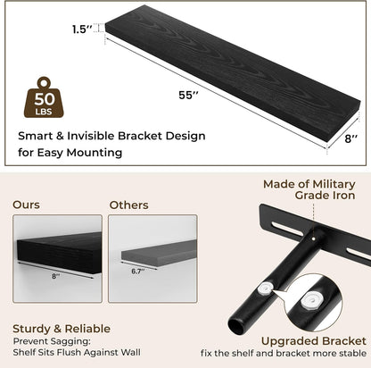 RICHFOCUS 55Inch Floating Shelves for Wall 2 Pack Shelves for Bedroom|Kitchen|Bathroom Wall Mounted