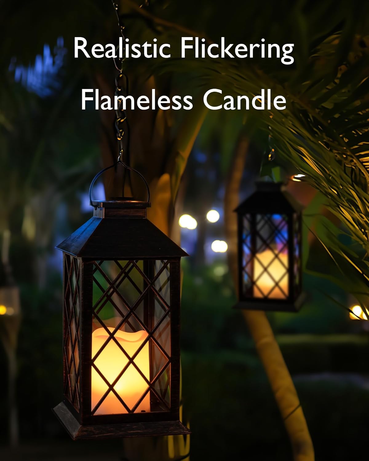 Homemory Solar Lanterns Outdoor Waterproof Hanging with Flickering Flameless Candles, 2 Pack 13''