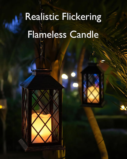 Homemory Solar Lanterns Outdoor Waterproof Hanging with Flickering Flameless Candles, 2 Pack 13''