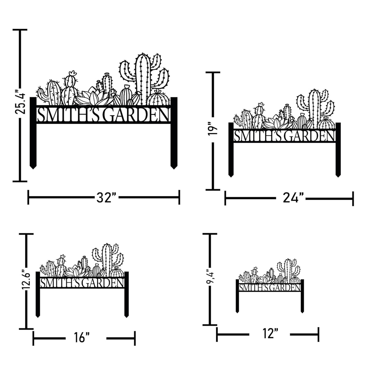 Personalized Cactus Metal Garden Sign, Large Garden Decoration Metal Sign with Stakes, Custom
