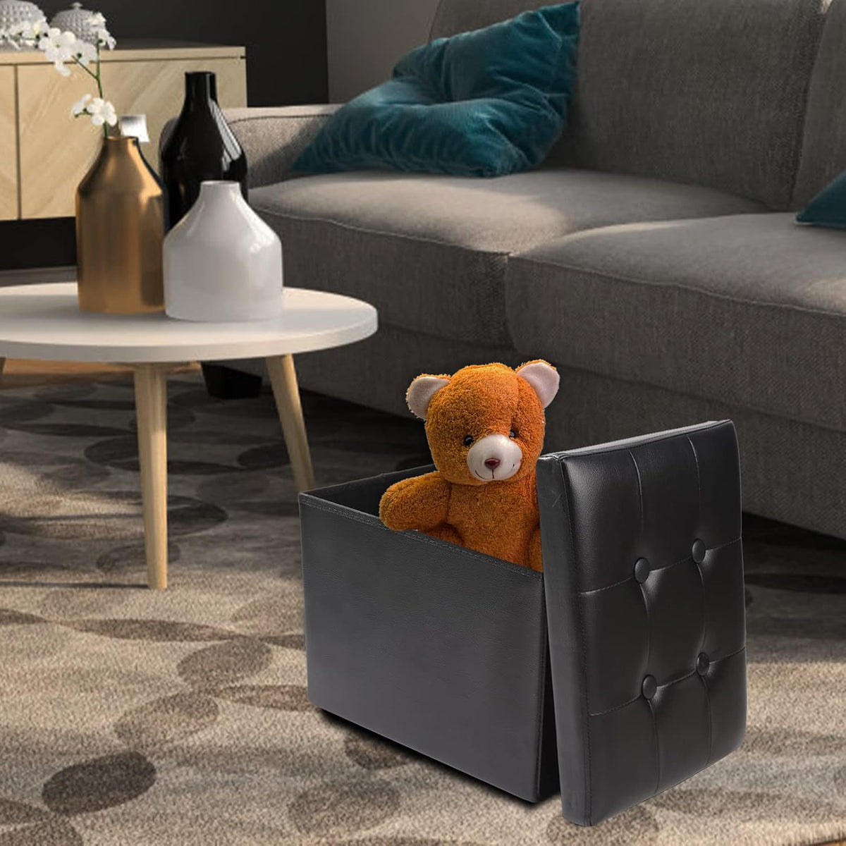 ALASDO Storage Ottoman Footrest Stool Small Ottoman with Storage Foldable Ottoman Leather Foot Rest