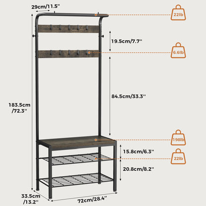 NEWBULIG Coat Rack, Hall Tree with Shoe Bench, 4-in-1 Entryway Organizer with 10 Hooks and Storage