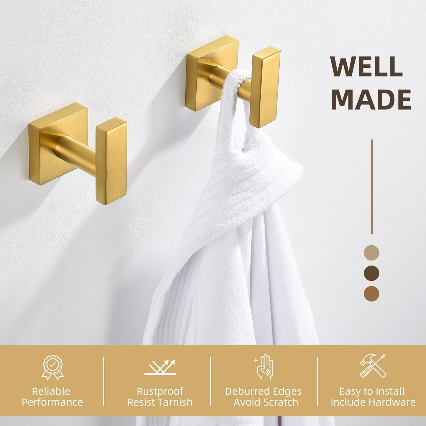 Angle Simple Towel Hooks for Bathroom, SUS 304 Stainless Steel Square Robe Coat Wall Hooks, Hand