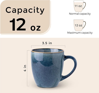GBHOME Ceramic Coffee Mugs Set of 6, 12oz Stoneware Coffee Mugs Set For Dad Mom Women MEN, Light