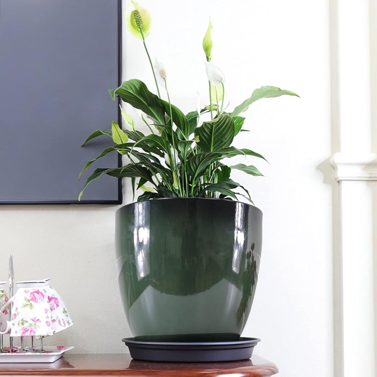FixtureDisplays® Garden Green Plastic Round 11.8 Inches Diameter 11.8 Inches Tall Planter Resin