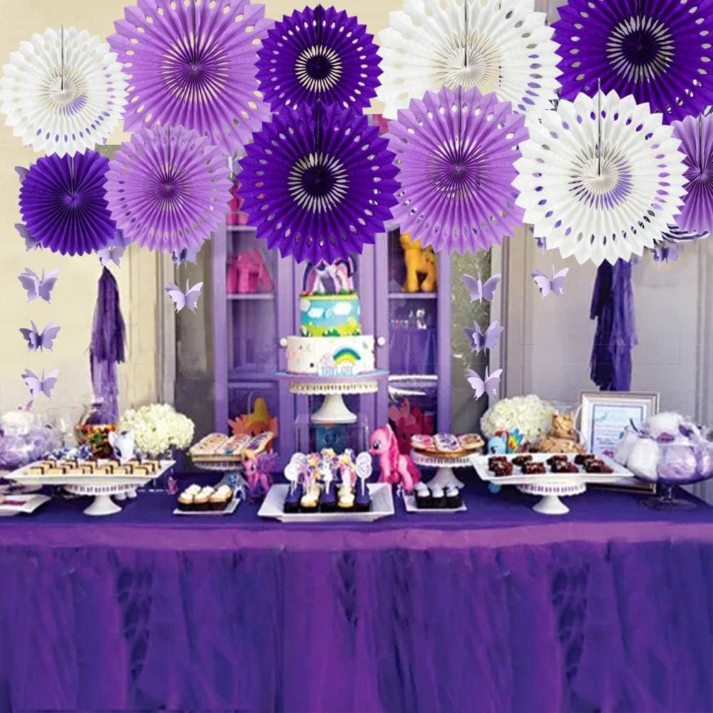 BEISHIDA Lavender Purple White Tissue Hanging Honeycomb Round Paper Fans Decoration Set for