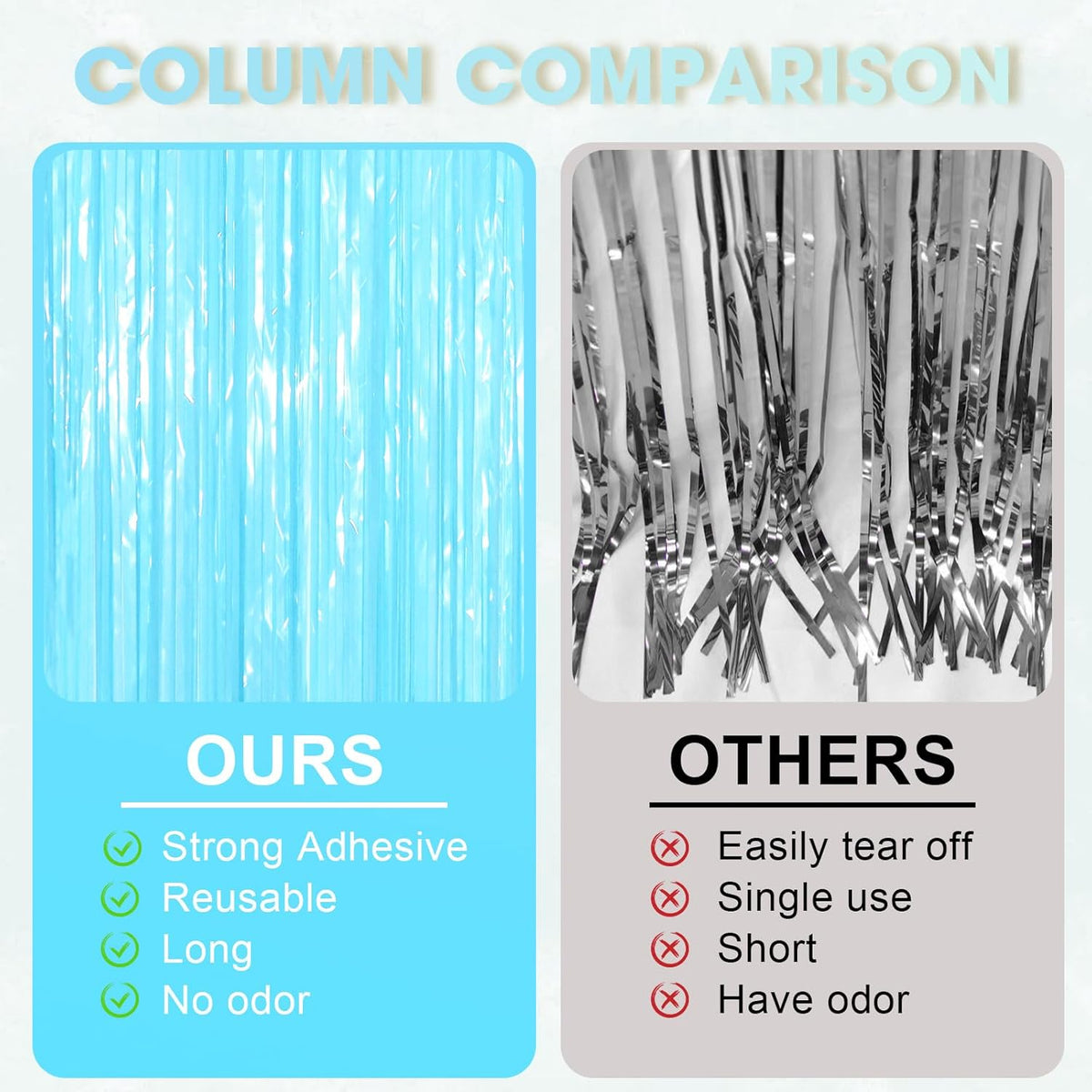 3 Pack 3.3 x 8.2 ft Pastel Blue Foil Fringe Backdrop Curtains, Tinsel Streamers Birthday Party