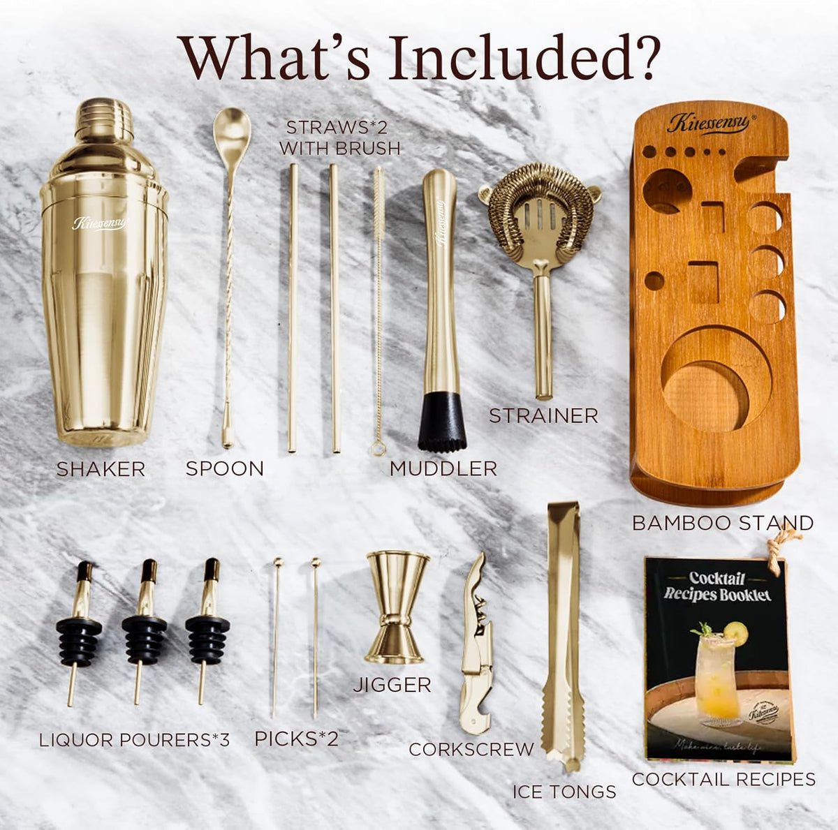 KITESSENSU Cocktail Shaker Set Bartender Kit with Stand | Bar Set Drink Mixer Set with All