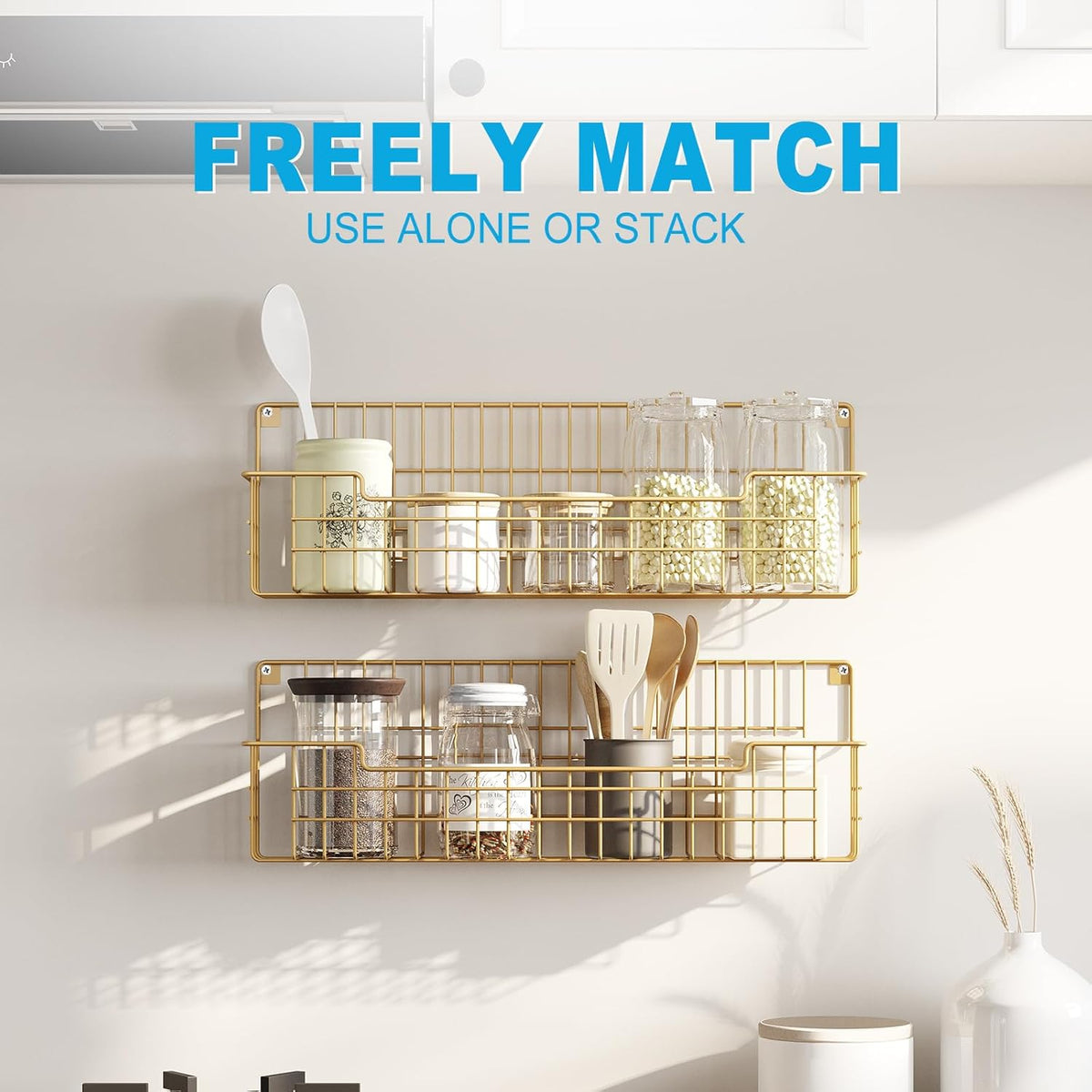 Spice Rack, 4-Pack Seasoning Organizer Wall Mounted for Kitchen Storage Organization, Metal Spice