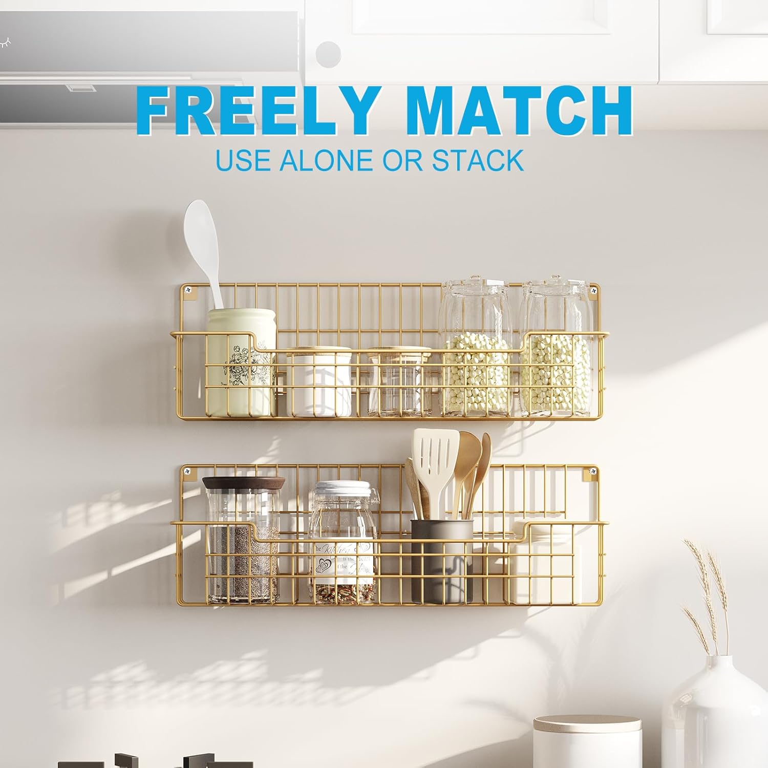 Spice Rack, 4-Pack Seasoning Organizer Wall Mounted for Kitchen Storage Organization, Metal Spice