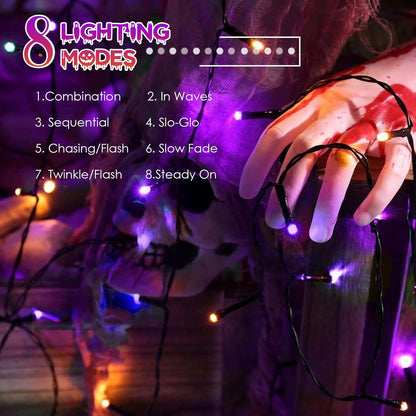 4pk Orange and Purple Solar Halloween Lights Outdoor Waterproof, 400LED 132FT Solar Powered LED