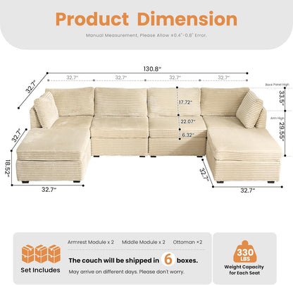 HOOOWOOO Modular Sectional Sofa,6 Pieces Sectional Couches for Living Room,131X66 L Shaped Cloud