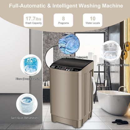 17.7 lbs Full Automatic Washing Machine with LED Display Compact Washing Machine with Drain Dump