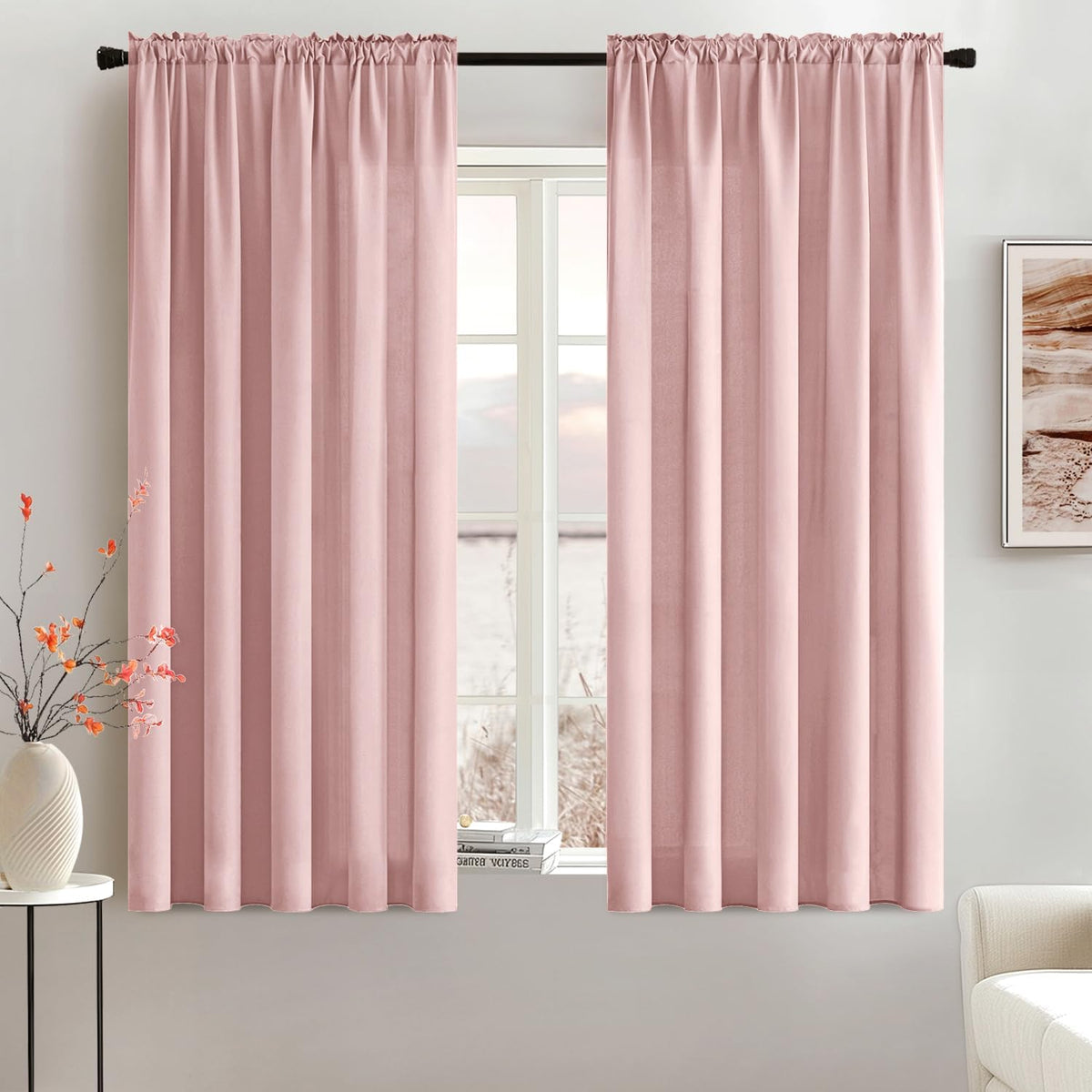 MIULEE Baby Pink Privacy Sheer Curtains That Let Light in 63 Inches Long Non-See-Through Semi Sheer