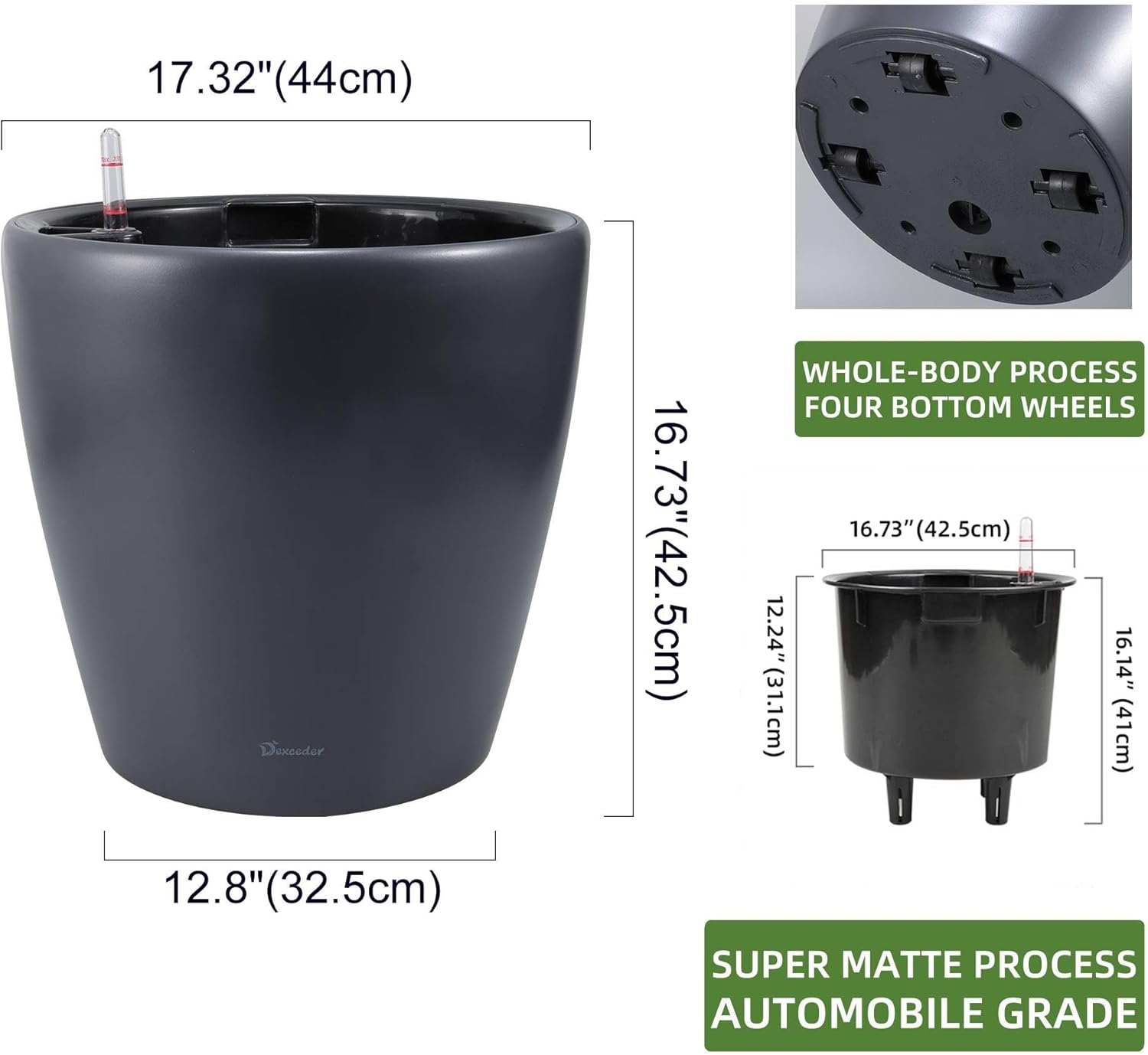 Dexceder 18x17 Self Watering Planter with Wheels Indoor Outdoor, Inner Pot Design, Thickened Large