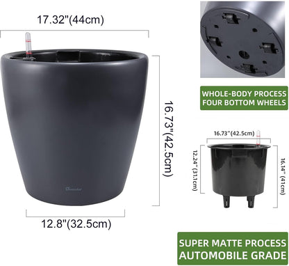Dexceder 18x17 Self Watering Planter with Wheels Indoor Outdoor, Inner Pot Design, Thickened Large